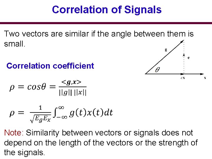 Correlation of Signals Two vectors are similar if the angle between them is small.