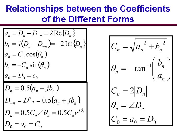 Relationships between the Coefficients of the Different Forms 