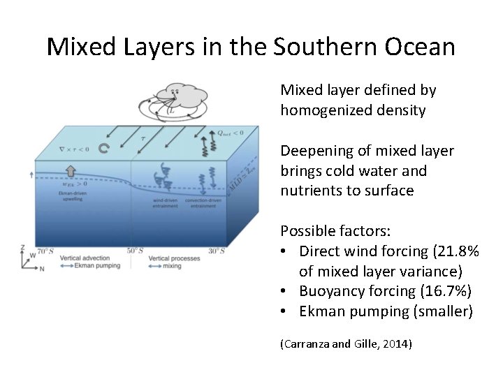 Mixed Layers in the Southern Ocean Mixed layer defined by homogenized density Deepening of