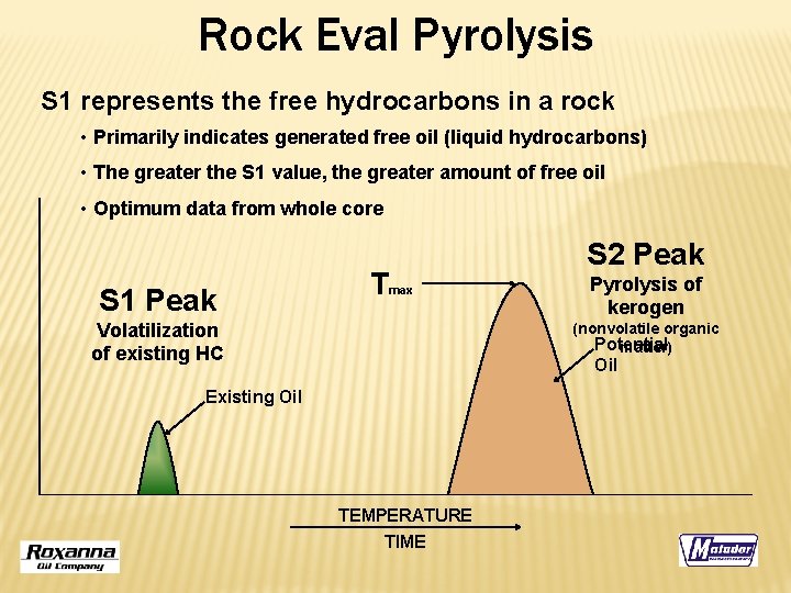 Rock Eval Pyrolysis S 1 represents the free hydrocarbons in a rock • Primarily