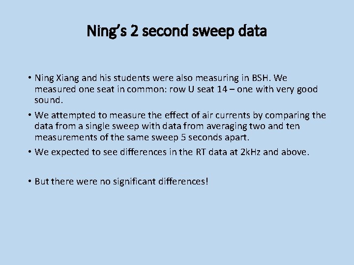 Ning’s 2 second sweep data • Ning Xiang and his students were also measuring