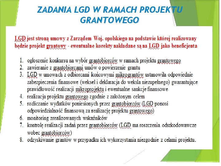 ZADANIA LGD W RAMACH PROJEKTU GRANTOWEGO 