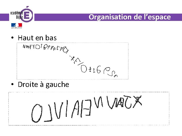 Organisation de l’espace • Haut en bas • Droite à gauche 