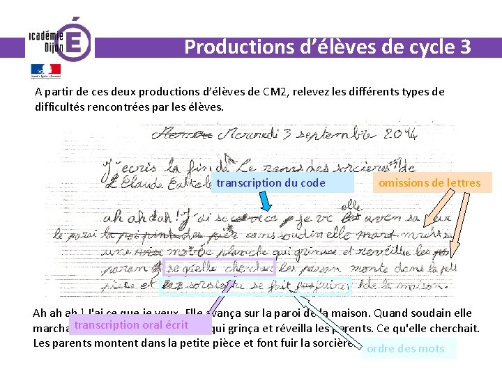 Productions d’élèves de cycle 3 A partir de ces deux productions d’élèves de CM