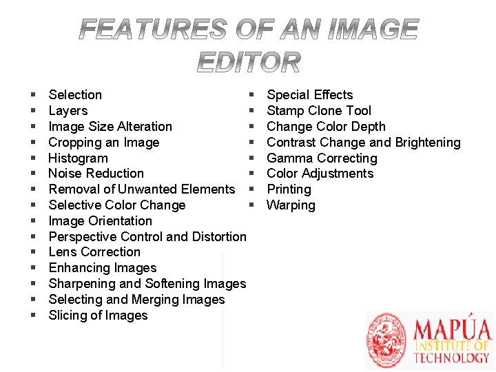 § § § § Selection § Layers § Image Size Alteration § Cropping an
