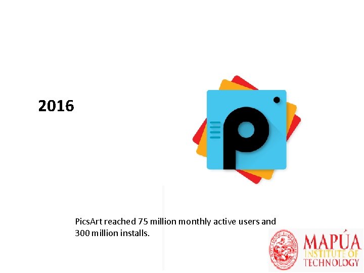 2016 Pics. Art reached 75 million monthly active users and 300 million installs. 