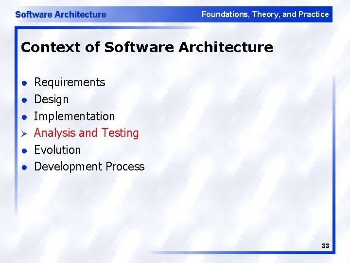 Software Architecture Foundations, Theory, and Practice Context of Software Architecture l l l Ø