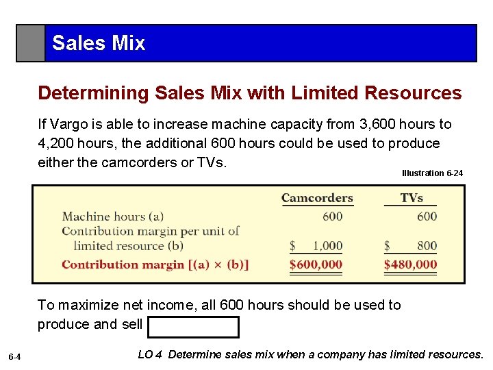 Sales Mix Determining Sales Mix with Limited Resources If Vargo is able to increase