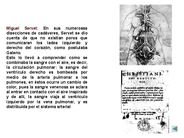 Miguel Servet: En sus numerosas disecciones de cadáveres, Servet se dio cuenta de que