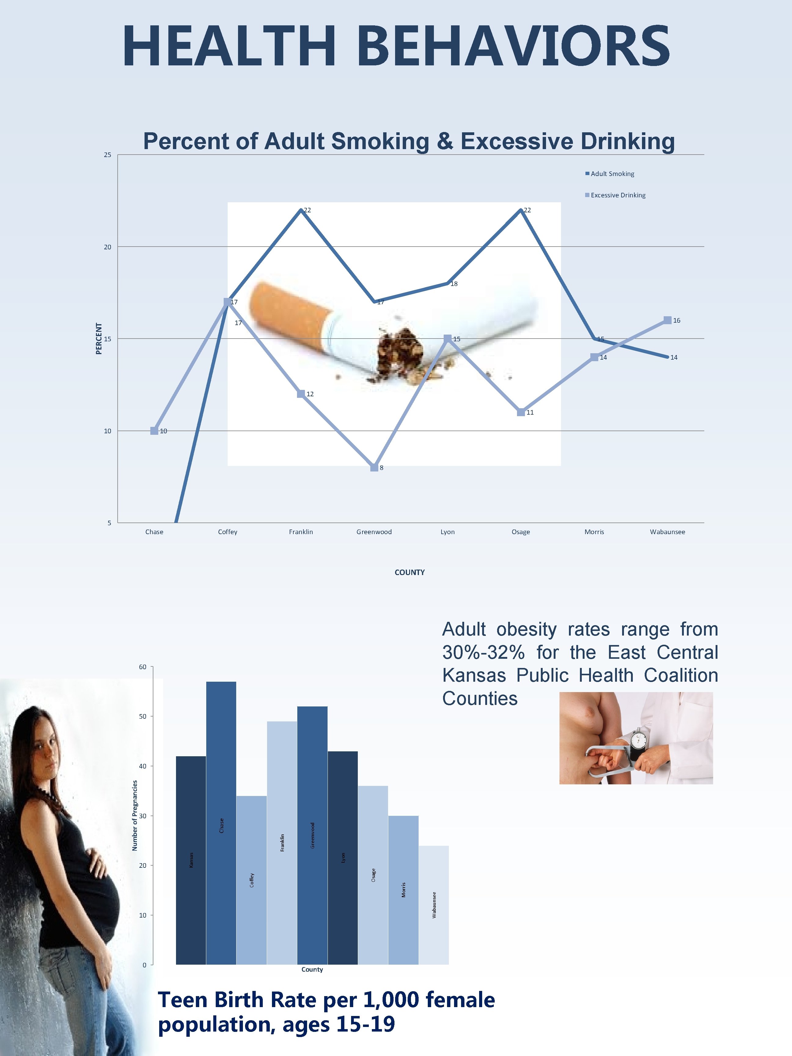 HEALTH BEHAVIORS Percent of Adult Smoking & Excessive Drinking 25 Adult Smoking Excessive Drinking HEALTH BEHAVIORS Percent of Adult Smoking & Excessive Drinking 25 Adult Smoking Excessive Drinking