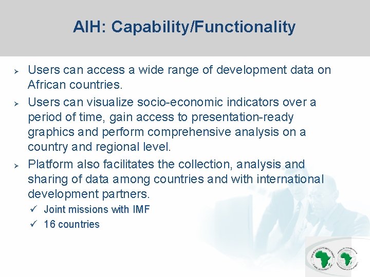 AFRICA INFORMATION HIGHWAY Department of statistics ESTA Chief