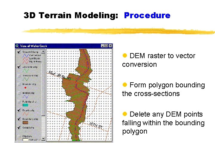 3 D Terrain Modeling: Procedure l DEM raster to vector conversion l Form polygon