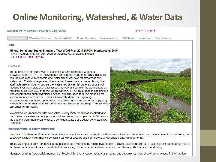 Online Monitoring, Watershed, & Water Data 