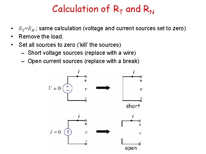 Calculation of RT and RN • RT=RN ; same calculation (voltage and current sources