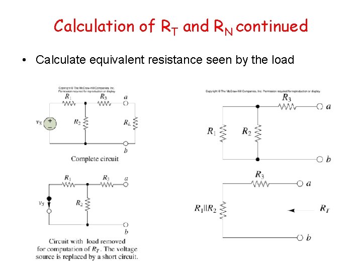 Calculation of RT and RN continued • Calculate equivalent resistance seen by the load