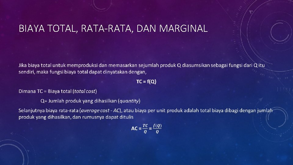 Biaya Variabel Rata Rata PENERAPAN KALKULUS DIFERENSIAL FUNGSI DENGAN SATU VARIABEL BEBAS