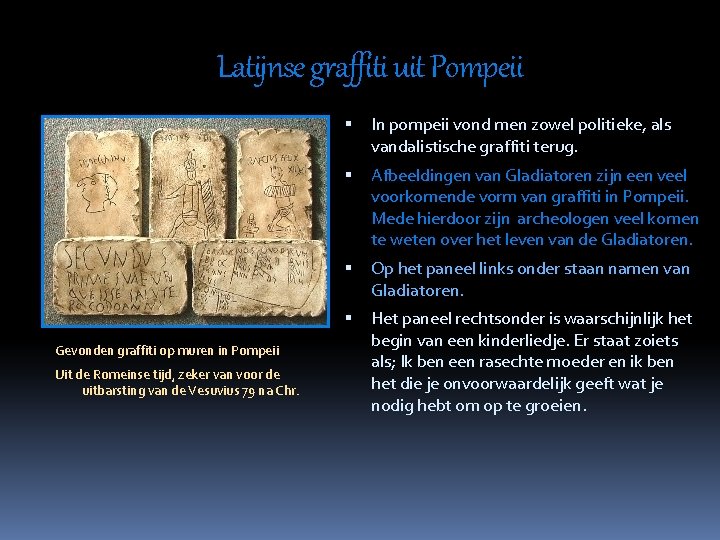 Latijnse graffiti uit Pompeii Gevonden graffiti op muren in Pompeii Uit de Romeinse tijd,