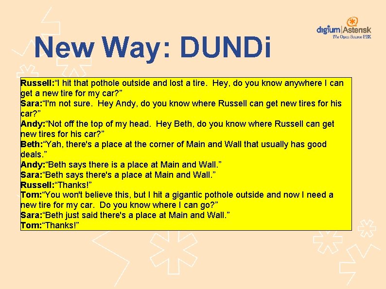 New Way: DUNDi Russell: “I hit that pothole outside and lost a tire. Hey,