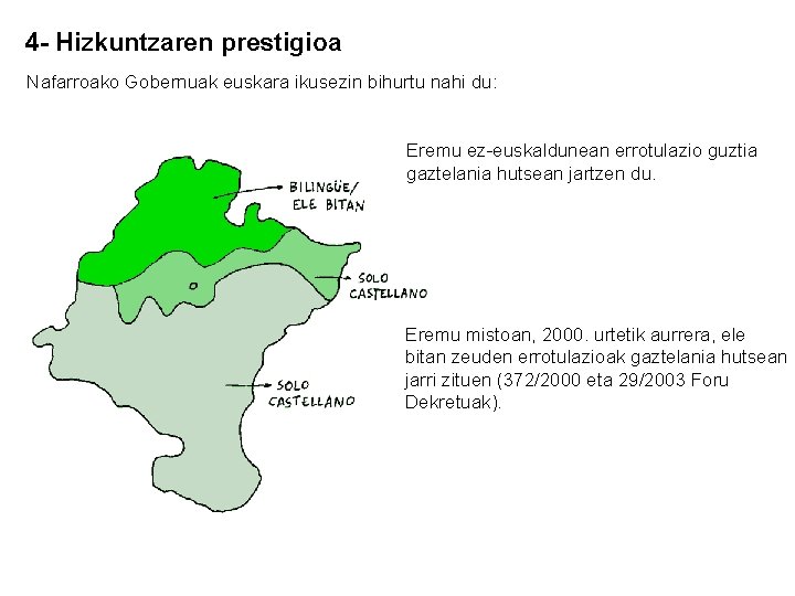 4 - Hizkuntzaren prestigioa Nafarroako Gobernuak euskara ikusezin bihurtu nahi du: Eremu ez-euskaldunean errotulazio