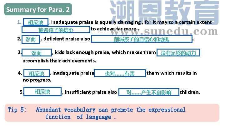 Summary for Para. 2 1. Conversely, inadequate praise is equally damaging , for it