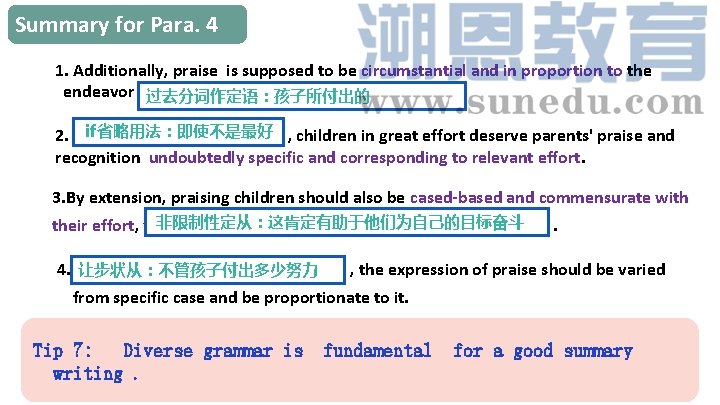 Summary for Para. 4 1. Additionally, praise is supposed to be circumstantial and in