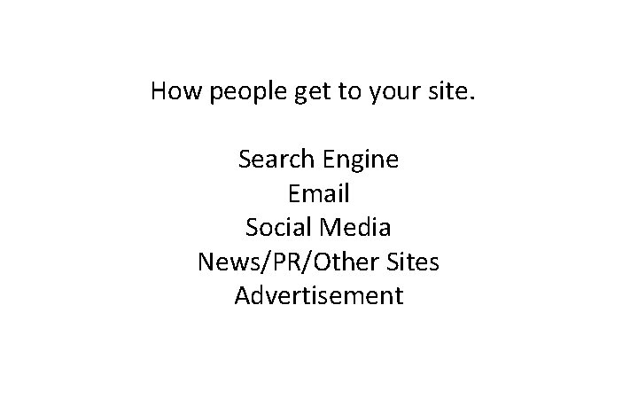 Digital Marketing Strategy How people get to your site. Search Engine Email Social Media