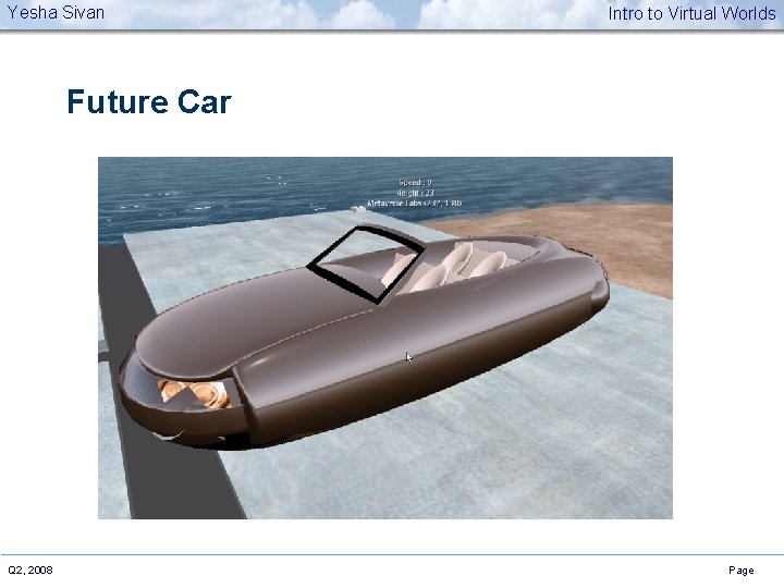 Yesha Sivan Intro to Virtual Worlds Future Car Q 2, 2008 Page 