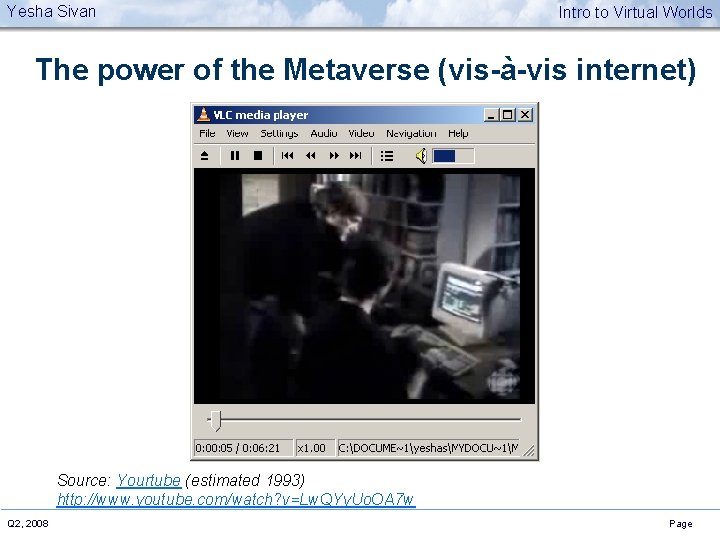 Yesha Sivan Intro to Virtual Worlds The power of the Metaverse (vis-à-vis internet) Source: