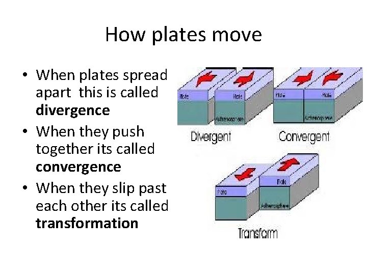 How plates move • When plates spread apart this is called divergence • When