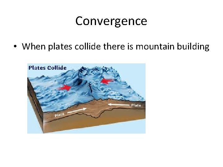 Convergence • When plates collide there is mountain building 