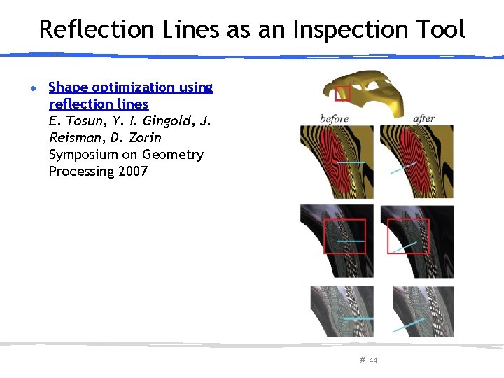 Reflection Lines as an Inspection Tool ● Shape optimization using reflection lines E. Tosun,