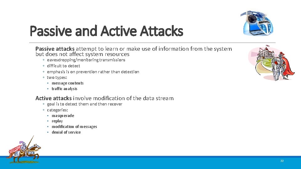 Passive and Active Attacks Passive attacks attempt to learn or make use of information