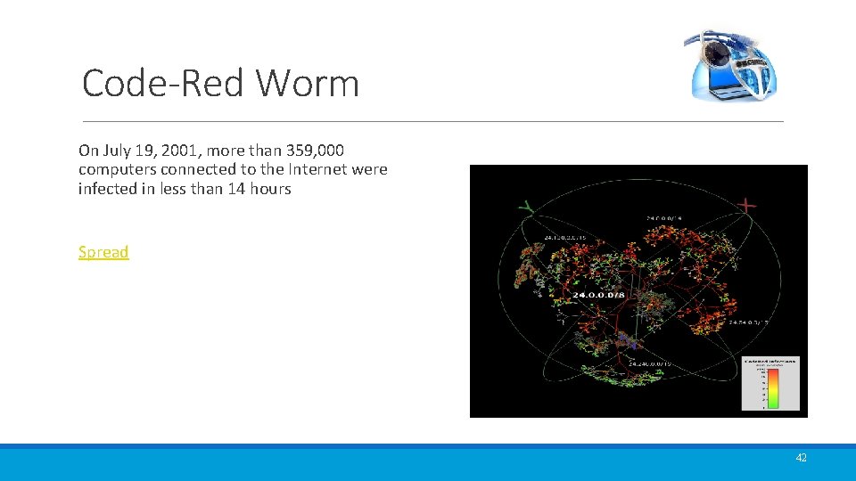 Code-Red Worm On July 19, 2001, more than 359, 000 computers connected to the