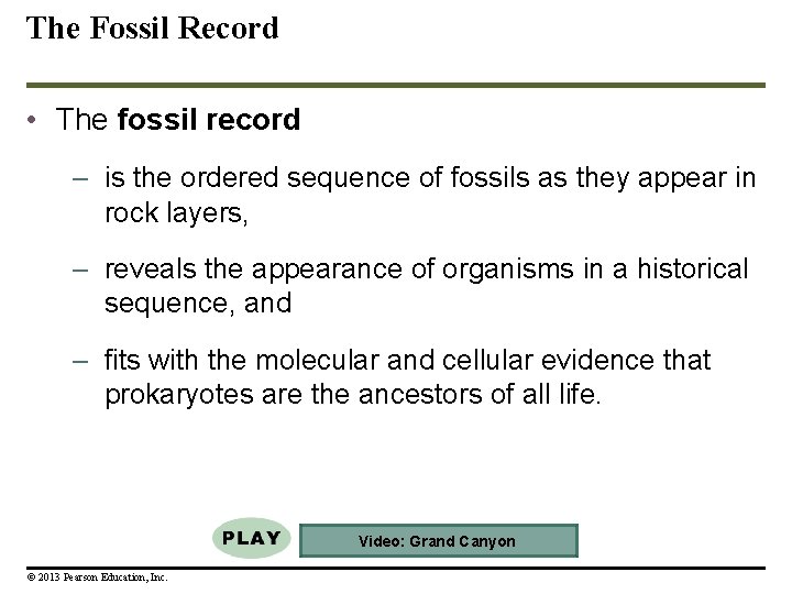 The Fossil Record • The fossil record – is the ordered sequence of fossils