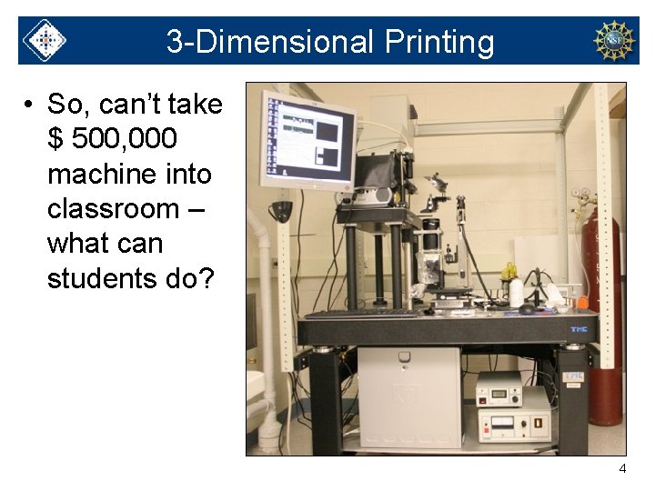 3 -Dimensional Printing • So, can’t take $ 500, 000 machine into classroom –