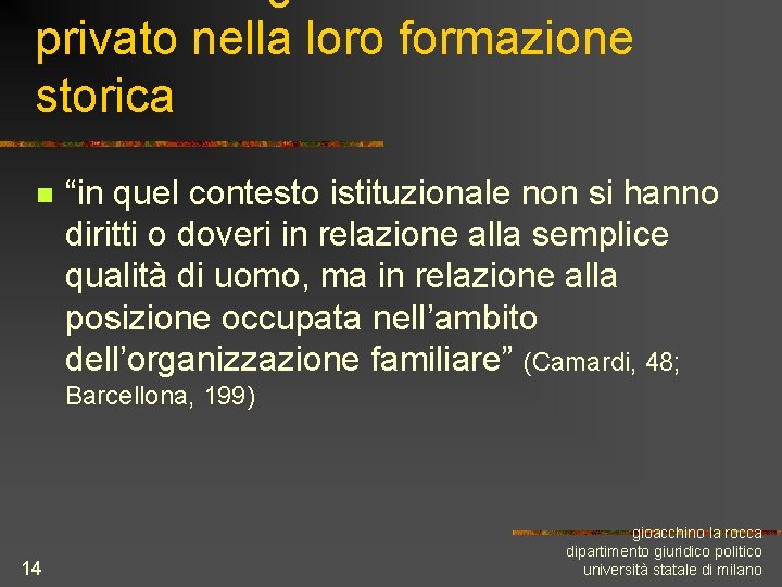 privato nella loro formazione storica n “in quel contesto istituzionale non si hanno diritti