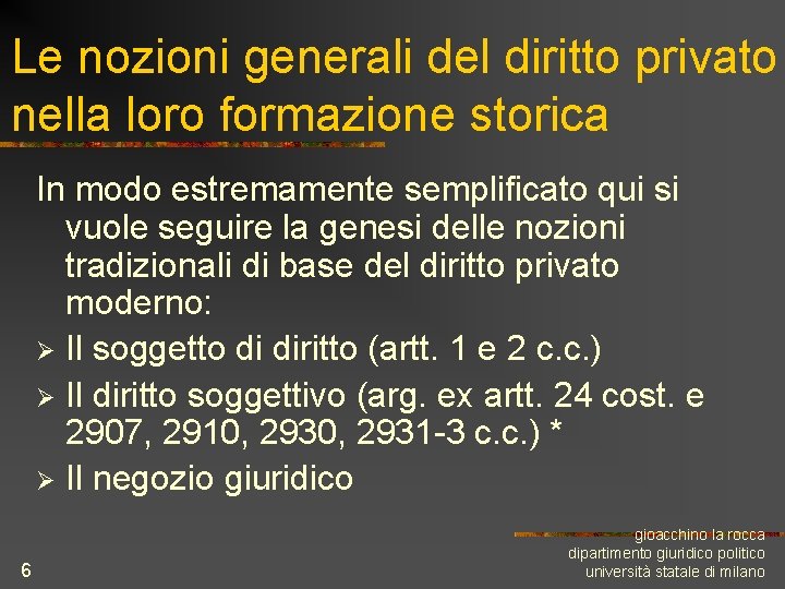 Le nozioni generali del diritto privato nella loro formazione storica In modo estremamente semplificato