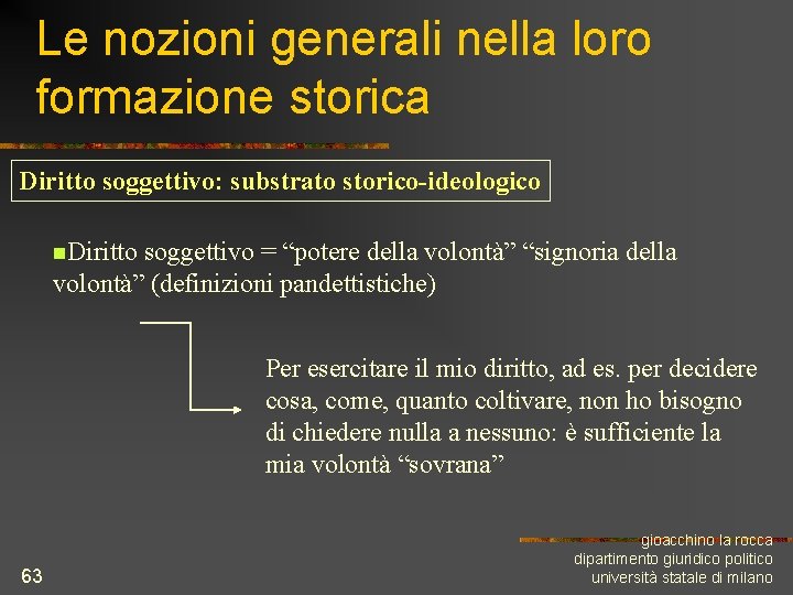 Le nozioni generali nella loro formazione storica Diritto soggettivo: substrato storico-ideologico n. Diritto soggettivo