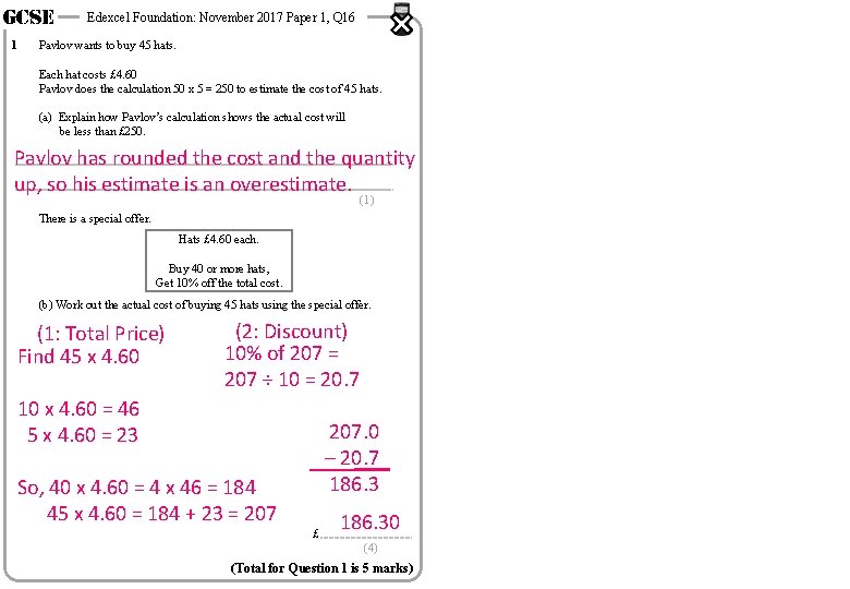 GCSE 1 Edexcel Foundation: November 2017 Paper 1, Q 16 Pavlov wants to buy