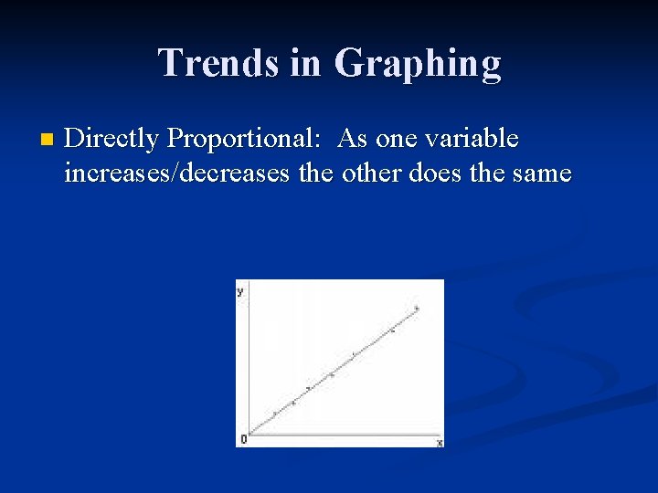 Trends in Graphing n Directly Proportional: As one variable increases/decreases the other does the