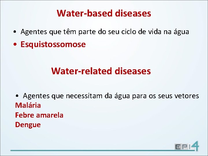 Water-based diseases • Agentes que têm parte do seu ciclo de vida na água