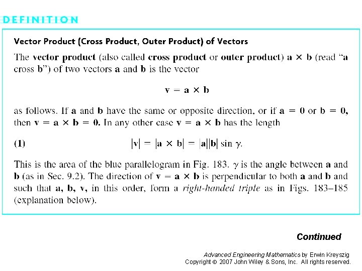 Page 377 (1 a) Continued Advanced Engineering Mathematics by Erwin Kreyszig Copyright 2007 John