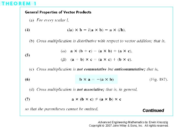 Page 379 (2 a) Continued Advanced Engineering Mathematics by Erwin Kreyszig Copyright 2007 John