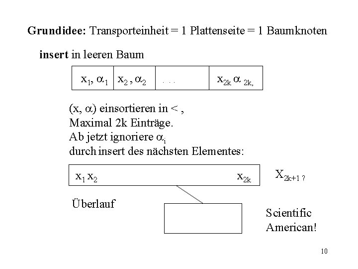 Grundidee: Transporteinheit = 1 Plattenseite = 1 Baumknoten insert in leeren Baum x 1,