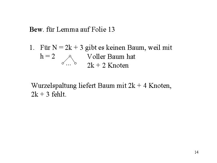 Bew. für Lemma auf Folie 13 1. Für N = 2 k + 3