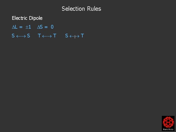 Selection Rules Electric Dipole L = 1 S = 0 S S T T