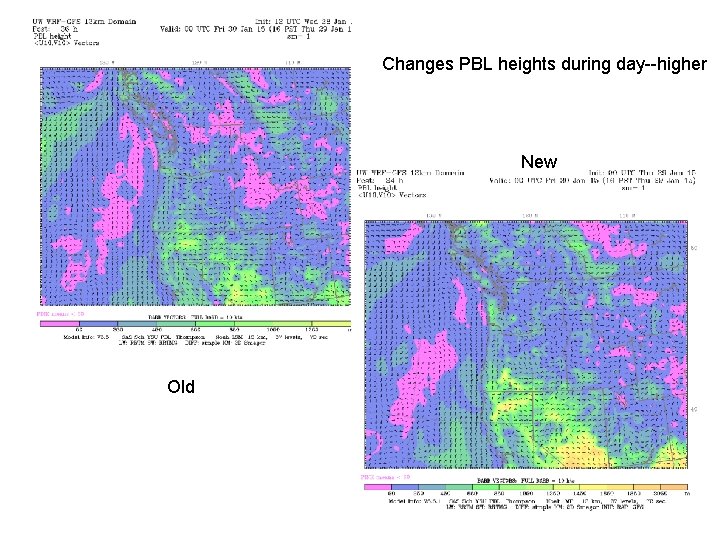 Changes PBL heights during day--higher New Old 