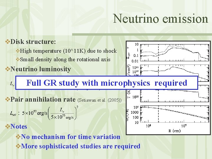 Neutrino emission v. Disk structure: v. High temperature (10^11 K) due to shock v.