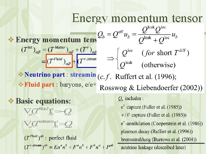 Energy momentum tensor v Neutrino part : streaming neutrino v Fluid part : baryons,