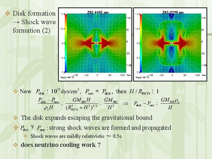 v Disk formation → Shock wave formation (2) v v The disk expands escaping